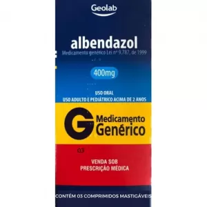 Albendazol 400mg Genérico Geolab 3 Comprimidos Mastigáveis