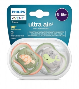 Chupeta Philips Avent Ultra Air 6-18 Meses Rosa E Cinza - 2 Unidades