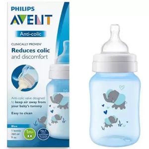 Mamadeira Philips Avent Anti-Colic Elefante 260Ml Azul Com Bico 1M+