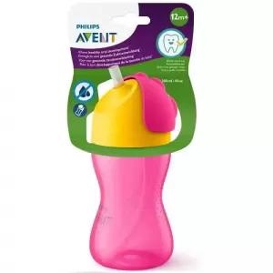 AVENT COPO COM CANUDO CURVADO ROSA E AMARELO MENINA REF 798/02 300 ML x 1