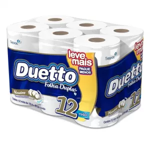 Papel Higiênico Folha Dupla Neutro Duetto 30M Pacote 12 Unidades Leve Mais Pague Menos