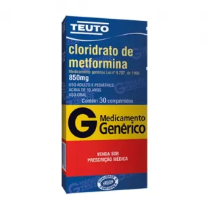 Cloridrato de Metformina Genérico Teuto 850mg 30 comprimidos revestidos