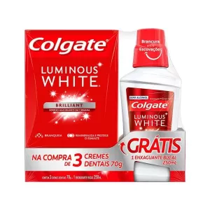 Kit Colgate Luminous White Contem 3 Cremes Dentais 70G + Enxaguante Bucal 250Ml