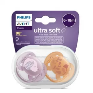 Chupeta Philips Avent Ultra Soft 18 6-18 Meses Decorada Cachorroflor Laranjarosa 2 Unidades