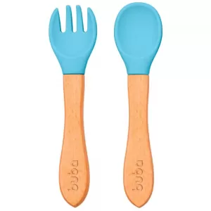 Kit Talheres Buba Silicone E Bambu Azul