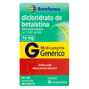 Dicloridrato de Betaistina Genérico Eurofarma 16mg 30 comprimidos