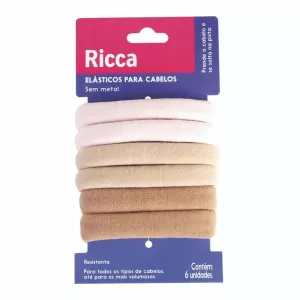 Elástico Para Cabelo Ricca Grosso Sem Metal Cores Clássicas 6 Unidades