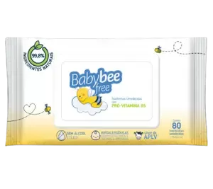 Toalhinhas Umedecidas Pró-Vitamina B5 - Baby Bee Free, 80 Unidades