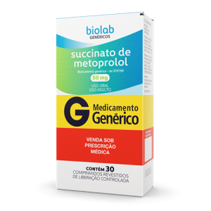 Succinato de Metoprolol 50mg Genérico Biolab 30 Comprimidos
