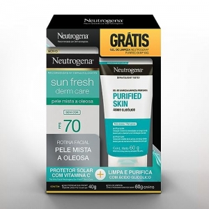 KIT NEUTROGENA SUN FRESH KIT DERMACARE FACIAL FPS70 SEM COR 40G GANHE SABONETEPURIFIED SKIN 80G