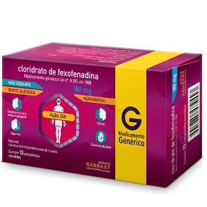 Cloridrato de Fexofenadina Genérico Ranbaxy 180mg 10 comprimidos revestidos