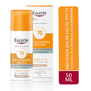 Protetor Solar Facial Eucerin FPS70 Oil Control Tinted Médio 50ml Creme Gel