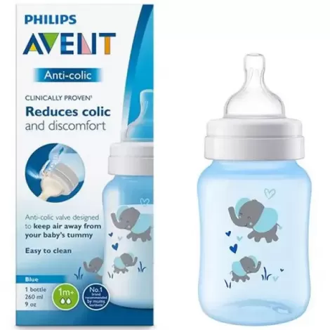 Mamadeira Philips Avent Anti-Colic Elefante 260Ml Azul Com Bico 1M+
