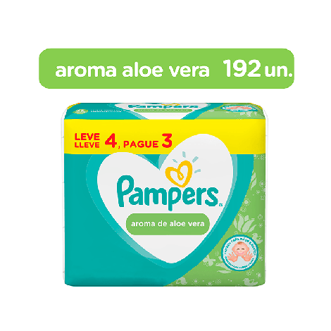 Lenço Umedecido Pampers Aloe Vera L4p3 192Un