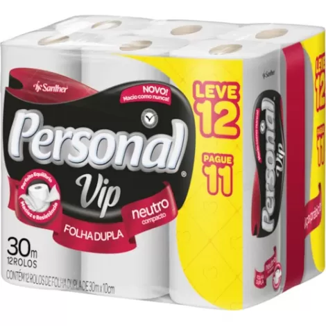 PERSONAL VIP PAPEL HIGIENICO COMPACTO 30M LEVE 12 PAGUE 11 x 12