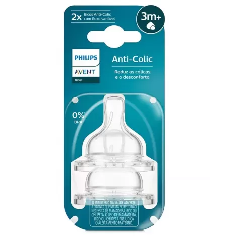 Bico Mamadeira Anti Colic Com Fluxo Variável Com 2 Unidades Avent 3M+