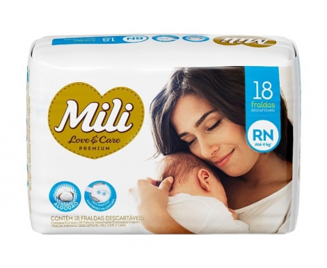 MILI JUMBO FRALDA DESCARTAVEL LOVE E CARE JUMBO RECEM NASCIDO x 18