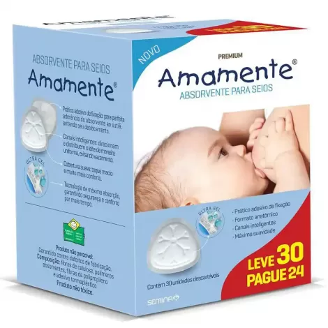 Absorvente Para Seios Amamente Premium 30 unidades