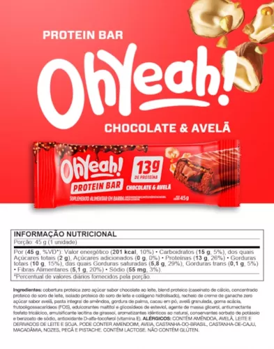 Barra Protein 13G Oh Yeah Chocolate E Avela 45G