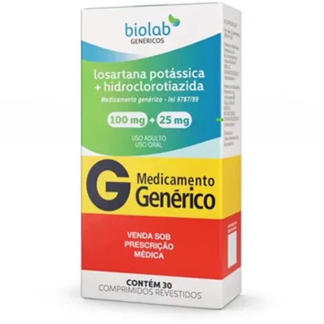 Losartana Potássica+Hidroclorotiazida Genérico Biolab 100mg/25mg 30 comprimidos