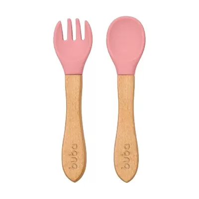 Kit Talheres Buba Silicone Bambu Rosa