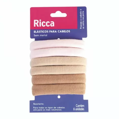 Elástico Para Cabelo Ricca Grosso Sem Metal Cores Clássicas 6 Unidades