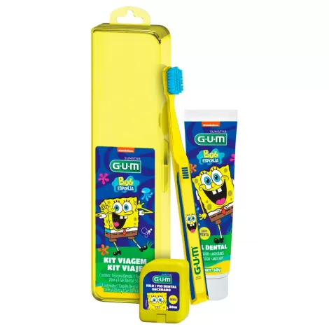 Kit Gum Viagem Bob Esponja 1 Escova Dental + 1 Fio Dental 20M + 1 Gel Dental 50G